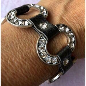 PREMIER DESIGNS "STARLET" GRAY LEATHER RHINESTONES CRYSTAL SNAP CLOSURE BRACELET